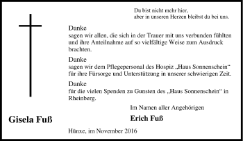 Traueranzeige von Gisela Fuß von Tageszeitung