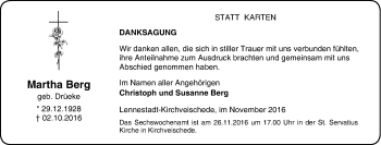 Traueranzeige von Martha Berg von Tageszeitung