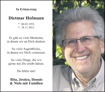 Traueranzeige von Dietmar Hofmann von Tageszeitung