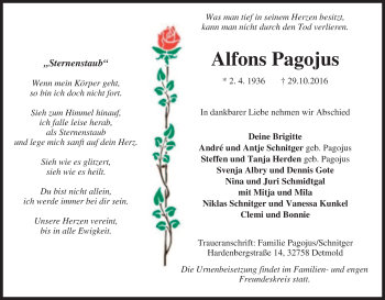 Traueranzeige von Alfons Pagojus von Tageszeitung