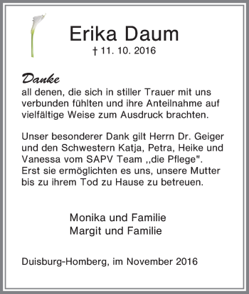 Traueranzeige von Erika Daum von Tageszeitung