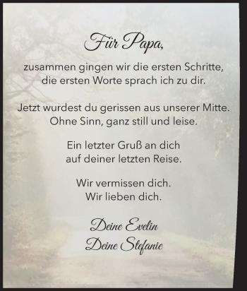 Traueranzeige von Für Papa  von Tageszeitung