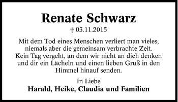 Traueranzeige von Renate Schwarz von Tageszeitung