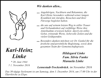 Traueranzeige von Karl-Heinz Linke von Tageszeitung