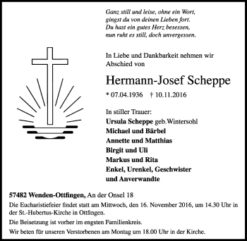 Traueranzeige von Hermann-Josef Scheppe von Tageszeitung