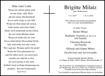 Traueranzeige von Brigitte Milatz von Tageszeitung