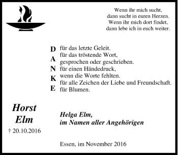 Traueranzeige von Horst Elm von Tageszeitung
