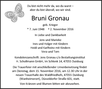 Traueranzeige von Bruni Gronau von Tageszeitung