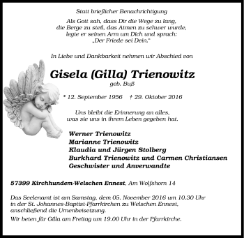 Traueranzeige von Gisela Trienowitz von Tageszeitung