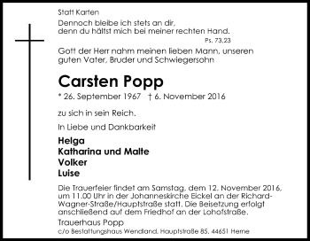 Traueranzeige von Carsten Popp von Tageszeitung