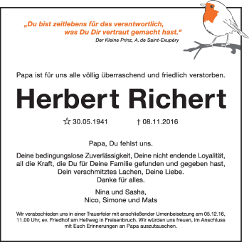 Traueranzeige von Herbert Richert von Tageszeitung