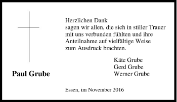 Traueranzeige von Paul Grube von Tageszeitung