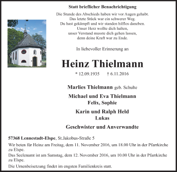 Traueranzeige von Heinz Thielmann von Tageszeitung