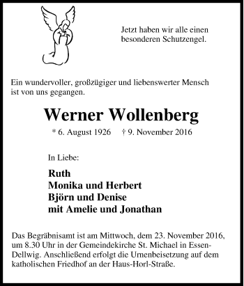 Traueranzeige von Werner Wollenberg von Tageszeitung