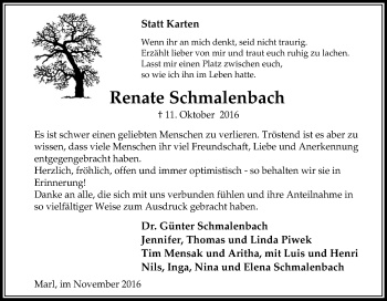 Traueranzeige von Renate Schmalenbach von Tageszeitung