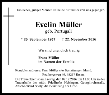 Traueranzeige von Evelin Müller von Tageszeitung