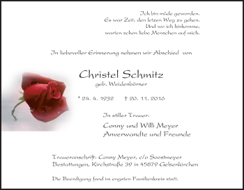 Traueranzeige von Christel Schmitz von Tageszeitung