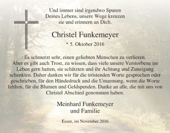 Traueranzeige von Christel Funkemeyer von Tageszeitung