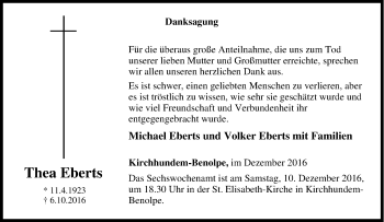 Traueranzeige von Thea Eberts von Tageszeitung