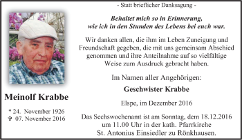Traueranzeige von Meinolf Krabbe von Tageszeitung