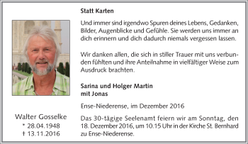 Traueranzeige von Walter Gosselke von Tageszeitung