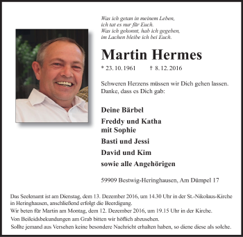Traueranzeige von Martin Hermes von Tageszeitung