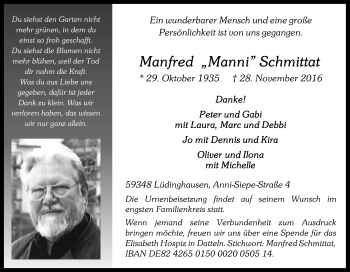 Traueranzeige von Manfred Schmittat von Tageszeitung