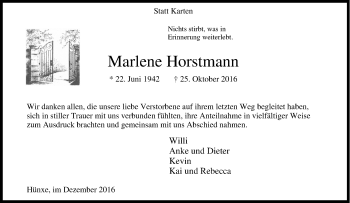 Traueranzeige von Marlene Horstmann von Tageszeitung