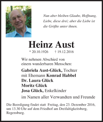Traueranzeige von Heinz Aust von Tageszeitung