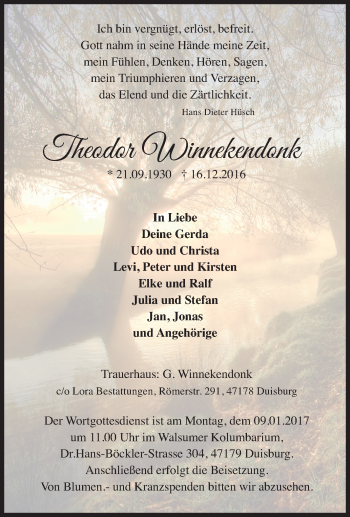 Traueranzeige von Theodor Winnekendonk von Tageszeitung