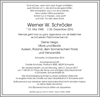 Traueranzeige von Werner W. Schröder von Tageszeitung