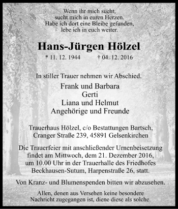 Traueranzeige von Hans-Jürgen Hölzel von Tageszeitung