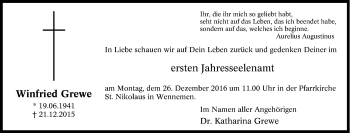 Traueranzeige von Winfried Grewe von Tageszeitung
