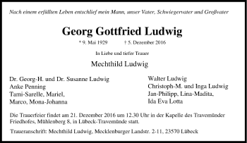 Traueranzeige von Georg Gottfried Ludwig von Tageszeitung