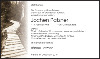 Traueranzeige von Jochen Patzner von Tageszeitung