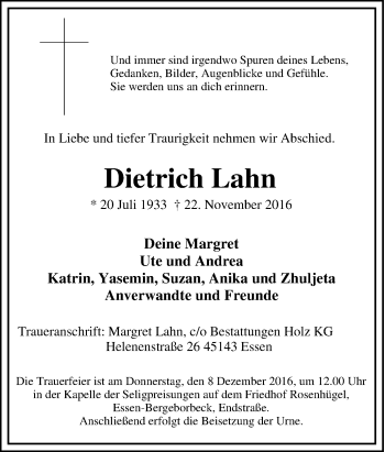 Traueranzeige von Dietrich Lahn von Tageszeitung