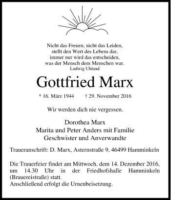 Traueranzeige von Gottfried Marx von Tageszeitung