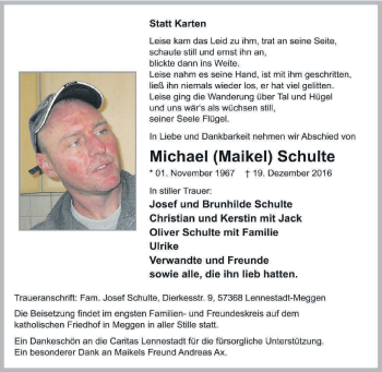 Traueranzeige von Michael Schulte von Tageszeitung
