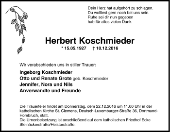 Traueranzeige von Herbert Koschmieder von Tageszeitung