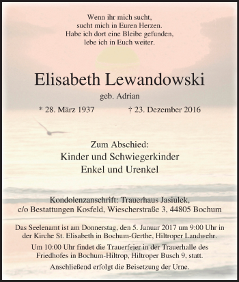 Traueranzeige von Elisabeth Lewandowski von Tageszeitung