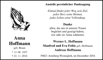 Traueranzeige von Andreas Hoffmann von Tageszeitung