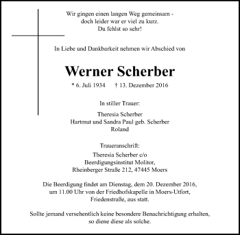 Traueranzeige von Werner Scherber von Tageszeitung