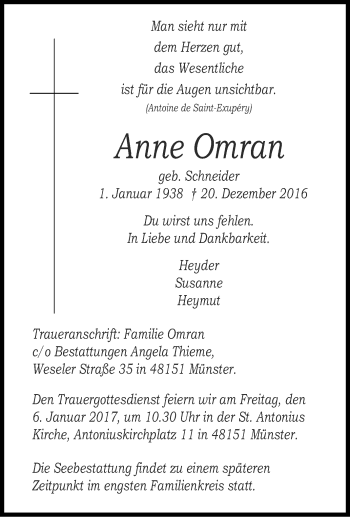 Traueranzeige von Anne Omran von Tageszeitung