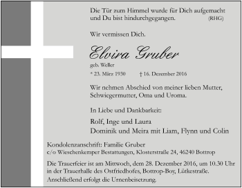 Traueranzeige von Elvira Gruber von Tageszeitung