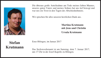 Traueranzeige von Stefan Krutmann von Tageszeitung