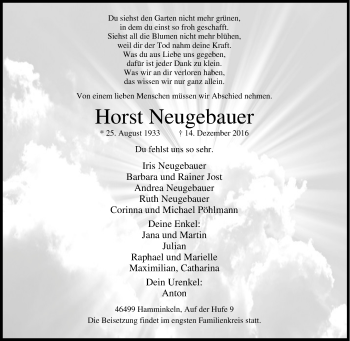 Traueranzeige von Horst Neugebauer von Tageszeitung