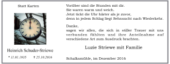 Traueranzeige von Heinrich Schuder-Striewe von Tageszeitung