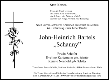 Traueranzeige von John-Heinrich Bartels von Tageszeitung