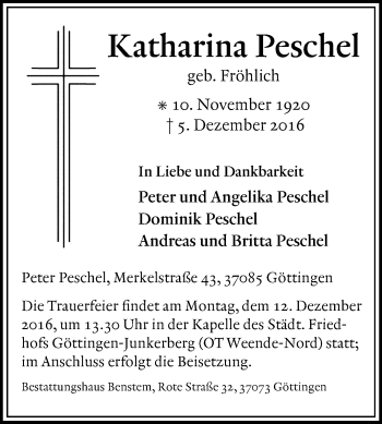 Traueranzeige von Katharina Peschel von Tageszeitung
