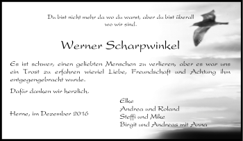 Traueranzeige von Werner Scharpwinkel von Tageszeitung